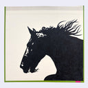 Black silhouette of a horse on a beige background