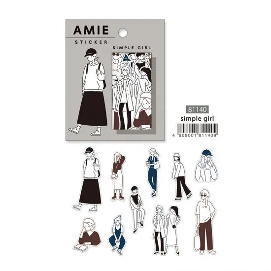 Amie sticker sheet with illustrations of people on a white background