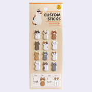 Sticky notes shaped like cats in 12 different color ways, assembled together on a sheet for display.