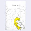 Illustration of a person with long yellow hair on a white background with wavy lines.