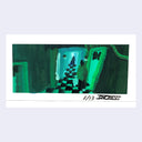 Abstract artwork with green and black colors on a white background
