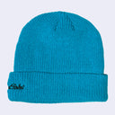 Teal blue knit beanie.