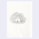 Graphite illustration of a girl sitting in front of a cupcake with a lit candle in it.