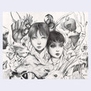 Illustration of two women surrounded by animals and nature elements on a light purple background.