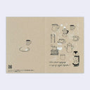 Kraft paper with coffee-themed illustrations and text on a white background