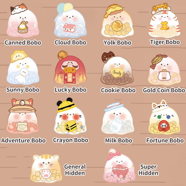 Promo graphic displaying 14 different design variations of Bubble Egg figures. Includes: Canned, Cloud, Yolk, Tiger, Sunny, Lucky, Cookie, Gold Coin, Adventure, Crayon, Milk, Fortune and 2 hidden ones.