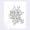 Ink doodle on white paper of many bunnies in a large bundle all stacked on one another. 