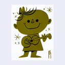 Illustration of a child playing a ukulele on a light purple background