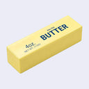 A squishy fidget toy modeled to look like a 4 oz stick of salted butter in its clear paper wrapper, shown at an angle on a light gray background.