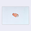 A rectangular light blue envelope with a small centered illustration of a brown squirrel holding a white mug with strawberries, shown against a pale gray background.
