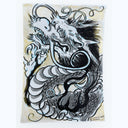 Drawing of a dragon, done in an old Japanese or East Asian art style with a light tan background.