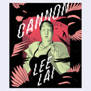 A stylized graphic book cover featuring a cartoon person wearing an apron, with the word 'CANNON' above and 'LEE LAI' below in bold white lettering. The design uses black, pink, and pale green tones with abstract fan-like shapes around the figure.