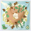 Scarf with a cat and nature-themed design on a light blue background