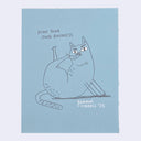 Pencil illustration on blue paper of a cat licking its foot.