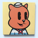 A square canvas painting featuring a cartoon cat character in a sailor outfit, displayed against a light blue background.