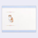 Note card with a cat illustration on a light blue and white striped background