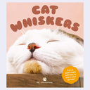 Book cover of 'Cat Whiskers' with a close-up of a cat's face and text on a pink background.