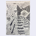 Black ink illustration of a kid who is half monster.