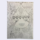 Graphite illustration of a person wearing a cone cat and shooting beams out their eyes.