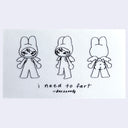 Illustration of a small cartoon character wearing a bunny hood and standing, nude with angel wings. Text below reads "I need to fart"