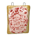 A ceramic wall hanging shaped like a poptart with a glossy pink glaze, red sprinkles, and two metal hanging loops at the top, shown on a plain white background.