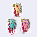 3 small vinyl figures of penis characters, with faces and limbs. They have only 1 tooth and veins drawn on them.