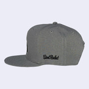 Gray cap with black logo on a light gray background