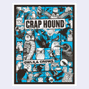 Book cover for Crap Hound, issue on Owls & Crows with many illustrations of owls and crows in black and white on a blue background.