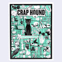 Zine cover of 'Crap Hound Superstition' with a black cat illustration on a teal background
