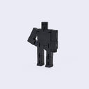 Black robot toy figure on a light gray background