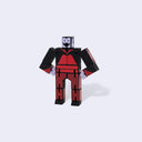 Wooden toy figure made of connected blocks made to resemble a vampire.