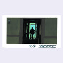 Painting based on a film still from 1 Hour Photo of a person's shadowed silhouette seen from a doorway.