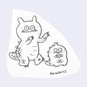 Two cartoon monsters on a white background with 'Horvath'25' signature.