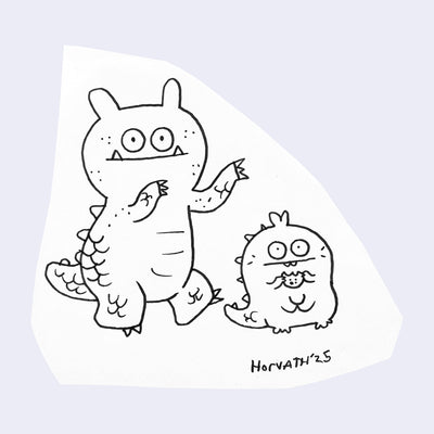 Two cartoon monsters on a white background with 'Horvath'25' signature.