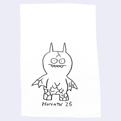 Simple black line drawing of a cartoon-like creature on a white background with 'Horvath '25' text.