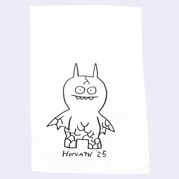 Simple black line drawing of a cartoon-like creature on a white background with 'Horvath '25' text.