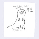 Cartoon drawing of a T. rex with a checkbox and text on a white background