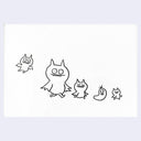 Simple black line drawings of various cartoon-like creatures on a white background