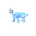 A small ceramic dog figurine with a light blue and white marbled pattern, featuring an open mouth showing pink mouth, white teeth, set against a plain white background.