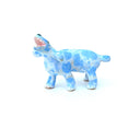 A small ceramic dog figurine with a light blue and white marbled pattern, featuring an open mouth showing pink mouth, white teeth, set against a plain white background.