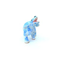 A small ceramic dog figurine with a light blue and white marbled pattern, featuring an open mouth showing pink mouth, white teeth, set against a plain white background.