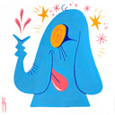 Cartoon illustration of a blue elephant with a dazed expression and its tongue out.