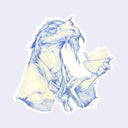 Stylized illustration of an old frog character holding a bowl with steam rising out of it and chopsticks in it.