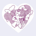 Heart-shaped illustration with a stylized cat and snakes design on a light purple background