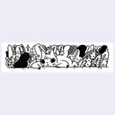 Sticker of a cartoon cat laying on the ground amongst different plants.