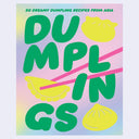 Book cover of 'Dumplings' with green text and yellow dumplings on a colorful background