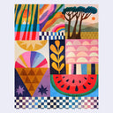 Colorful abstract artwork with geometric shapes and patterns