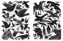 Open 2 page zine booklet spread of scanned and illustrated black and white imagery of cartoon crows.