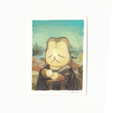 Painting of a white bunny dressed and modeled as the Mona Lisa.