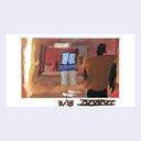 Abstract artwork of a person looking at a television screen with a signature at the bottom right corner.